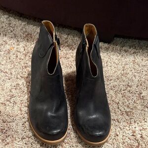 Kork-Ease Black Leather Ankle Booties with Tan Sole